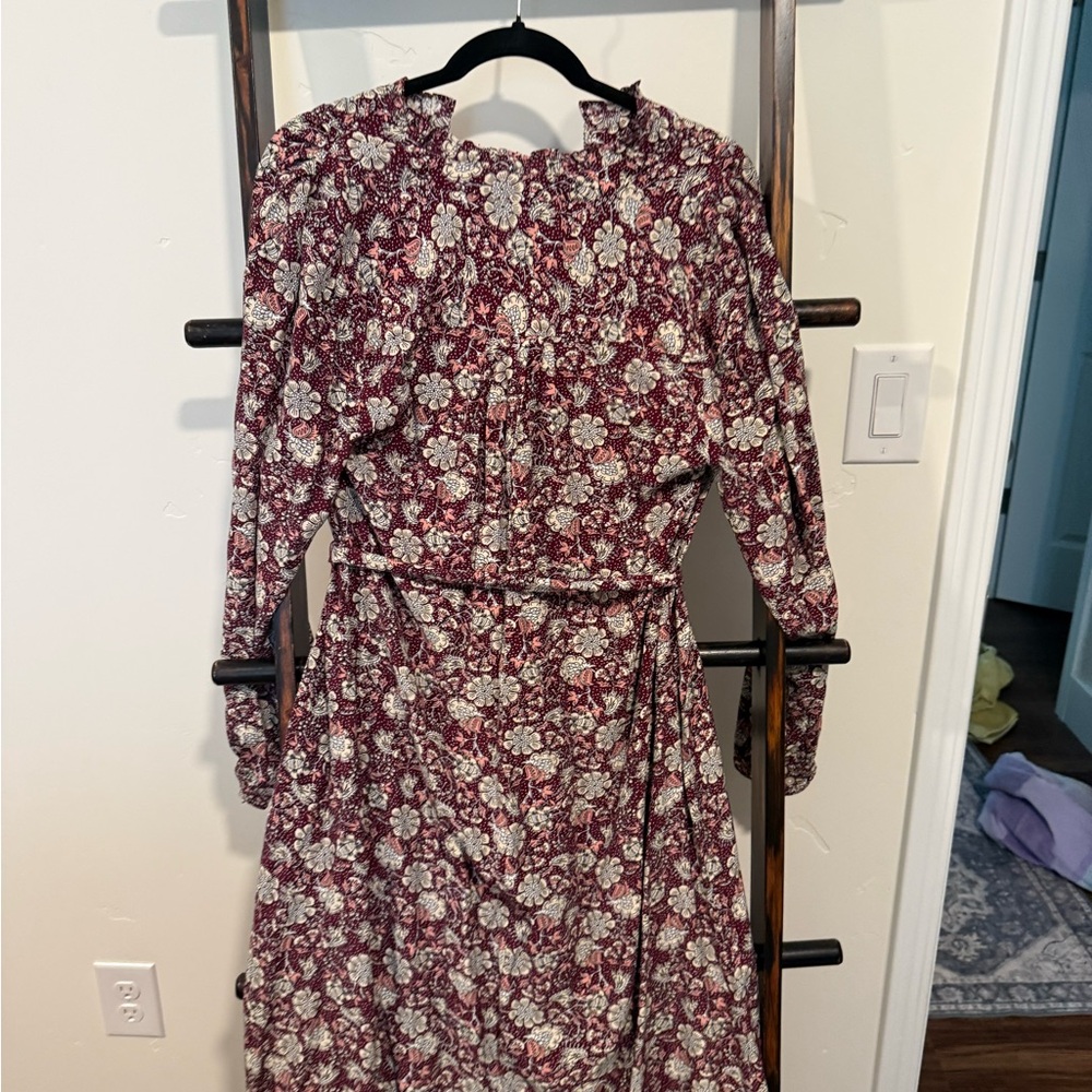 LOFT Burgundy Floral Long Sleeve Dress
